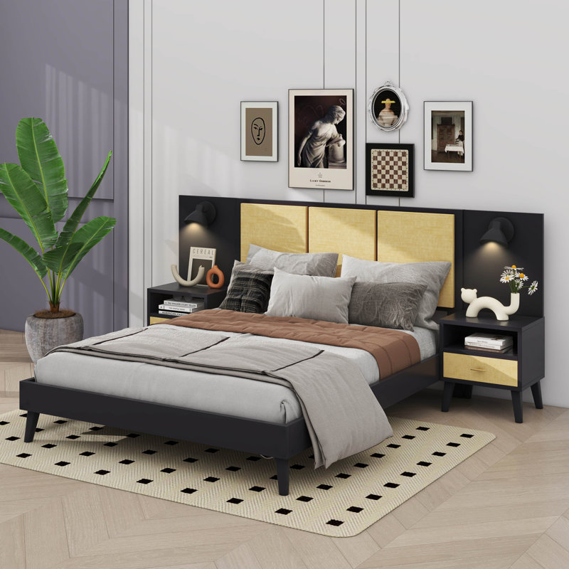 Cherno Wooden Rattan Bed Frame, Black