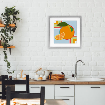 Geometric Orange Fruit Framed Print Under Glass, design by Daniela Santiago