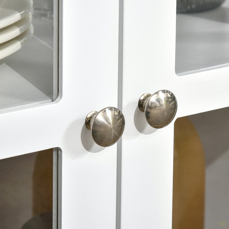 Buffet, buffet avec 4 portes en verre trempé et tablette de rangement réglable, crédence, White