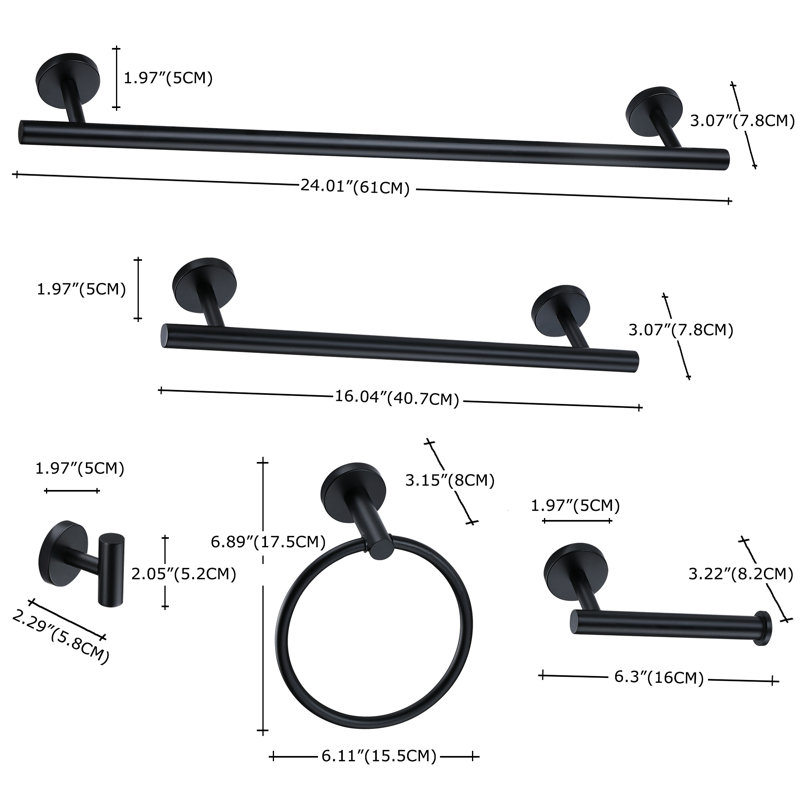 6-Piece Bath Hardware Set 24&16 in. with Mounting Hardware, Matte Black
