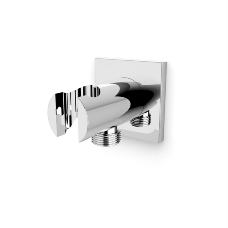 Shower Wall Outlet And Holder With Square Escutcheon Brushed Nickel, Chrome