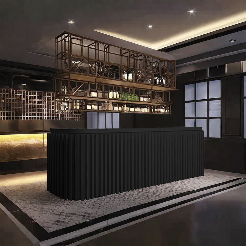 70.87-Inch Rustic Front Desk and Bar Counter with Storage and Wine Rack for Bars and Reception, Black
