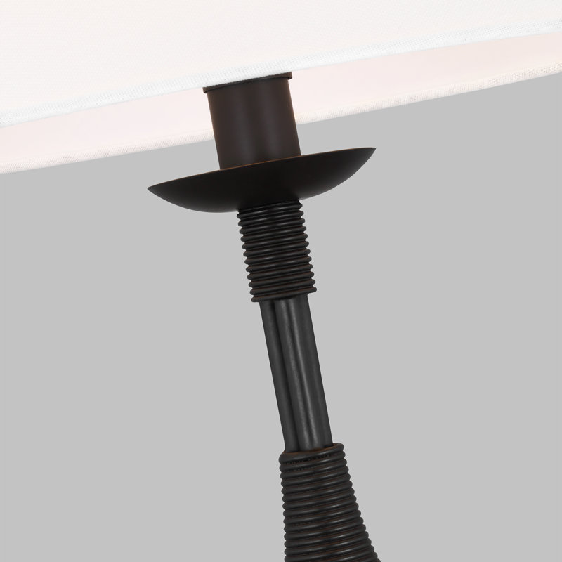 Aged Iron Table Lamp with White Linen Shade