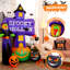 Décorations gonflables d'Halloween (3,25 × 1,25 × 8 pi) : sorcière, citrouille et chat, avec lumières DEL intégrées et pierre tombale fantomatique. Décorations extérieures : citrouille.