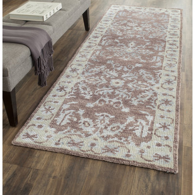 Tapis floral ivoire / brun en laine / viscose / coton Dewart Stone Wash