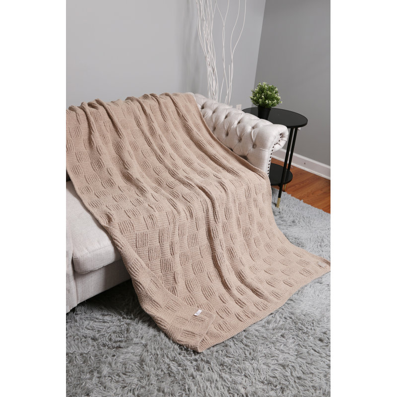 Solid Color Knit Luxury Soft Throw Blanket, Beige