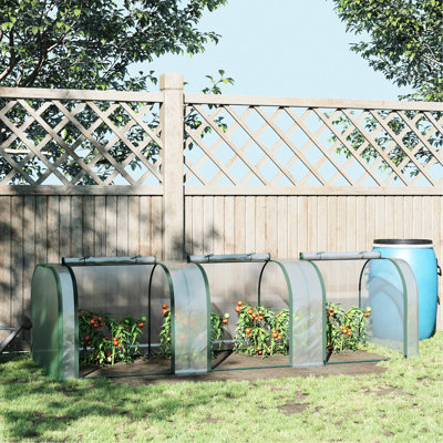 Mini serre de 10 pi x 3 pi 2,5 po, avec porte à fermeture à glissière, couvercle imperméable et cadre en acier robuste pour les périodes de jardinage prolongées, avec des portes sans effort