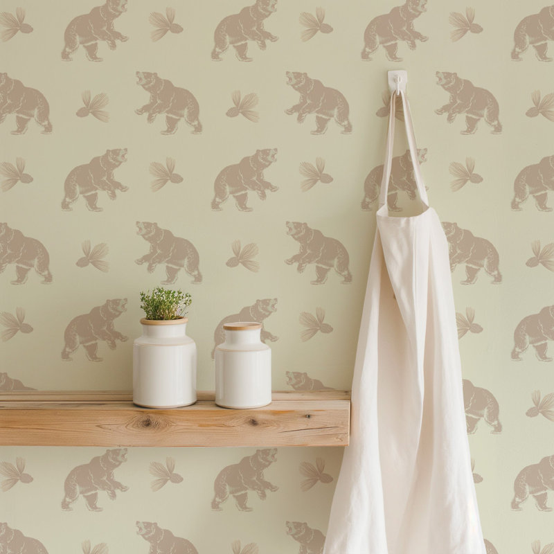 Roaming Black Bear - Wallpaper, Pale Rosewood, Premium Paper