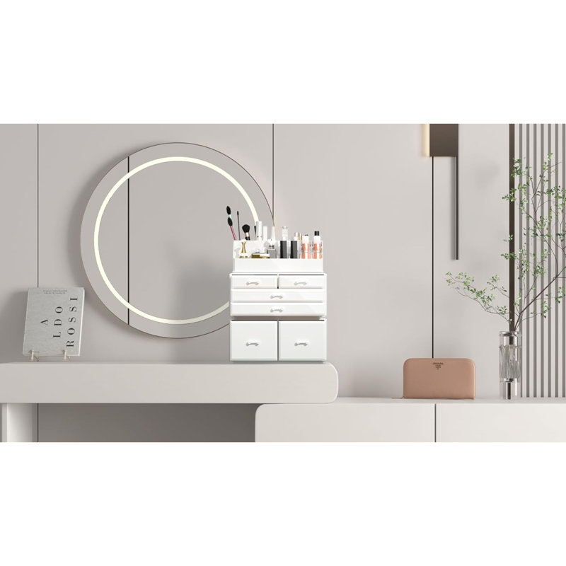 Étui de rangement pour maquillage 3 pièces avec 6 tiroirs, Blanc
