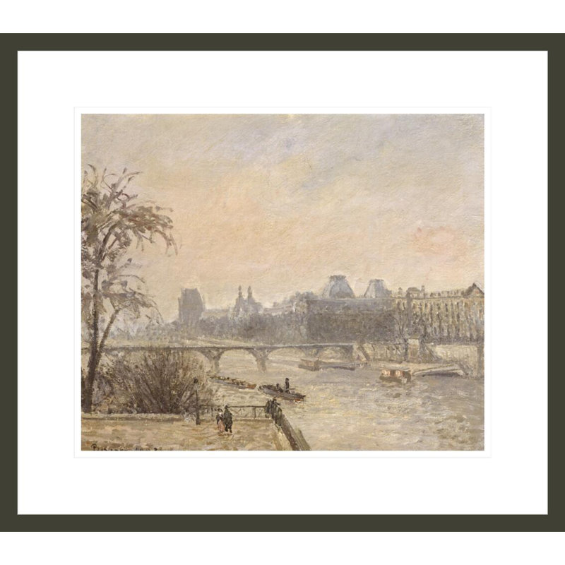 «La seine et le Louvre» par Camille Pissarro, impression giclée sur cadre, H 17,75 po x l 20,11 po