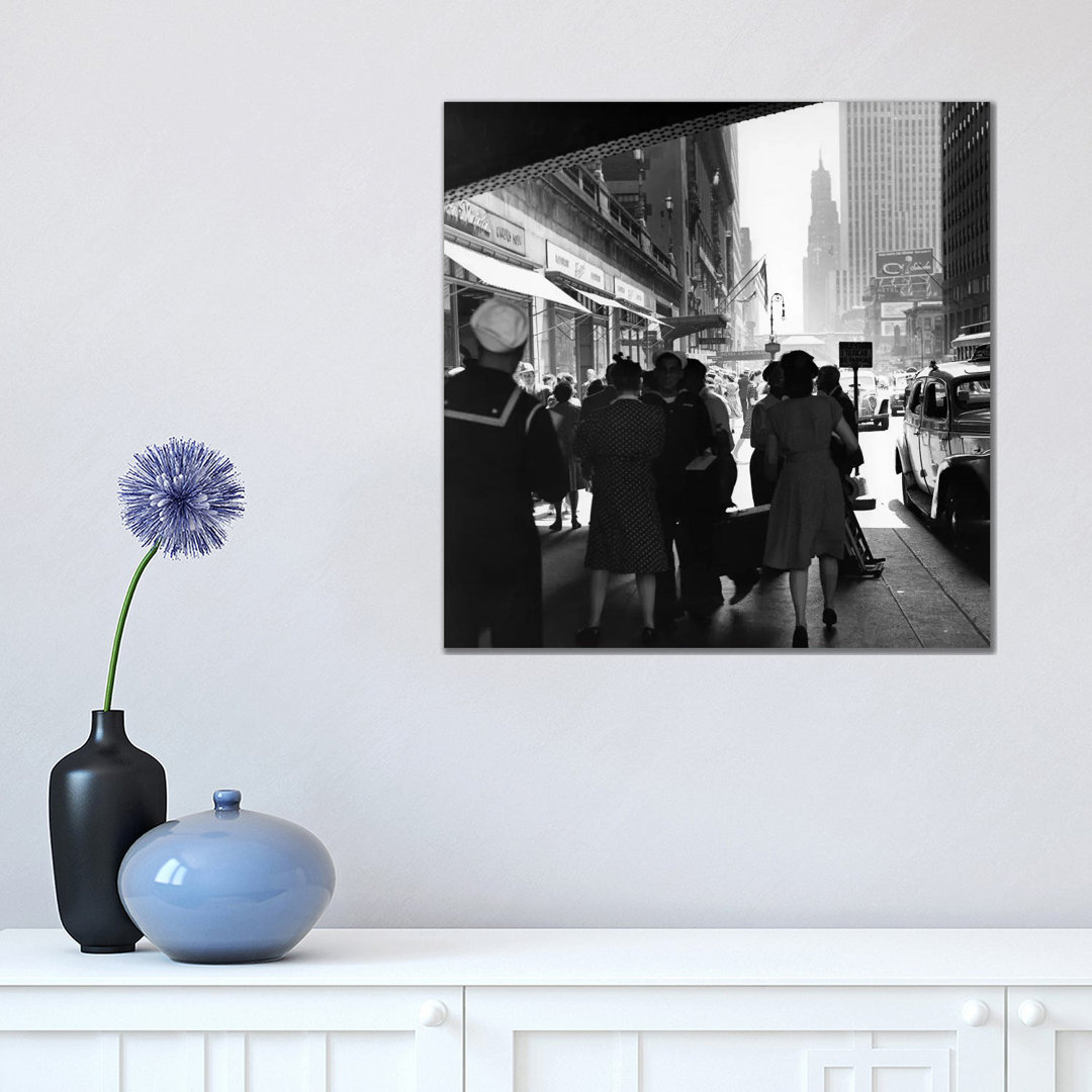 1940s Grand Central Station Men And Women Pedestrians A Sailor In Uniform Taxi And Stores 42nd Street Sidewalk NYC USA - Wrapped Canvas Print