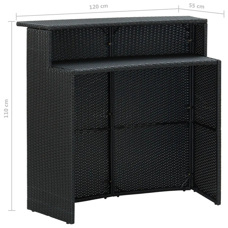 Garden Bar Set 3 Piece with Cushions Table and Chair Seat, Black