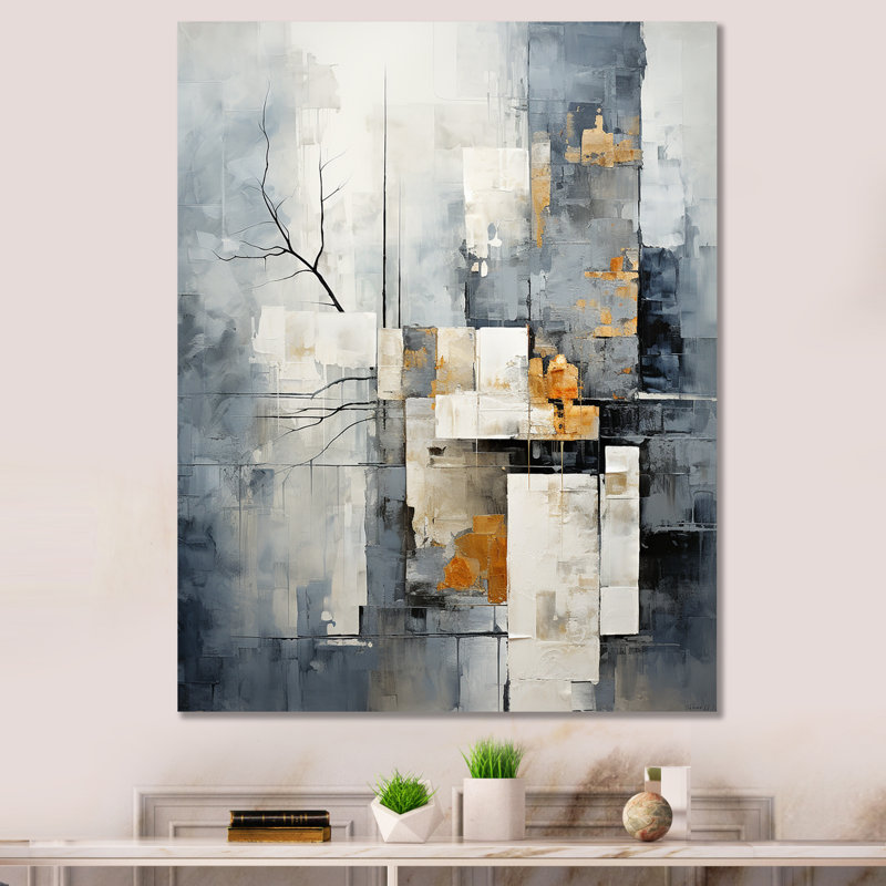 «Gray Abstract Cityscape 3 - Abstract Collages», art mural, Toile tendue, H 32 po x l 24 po x P 1 po