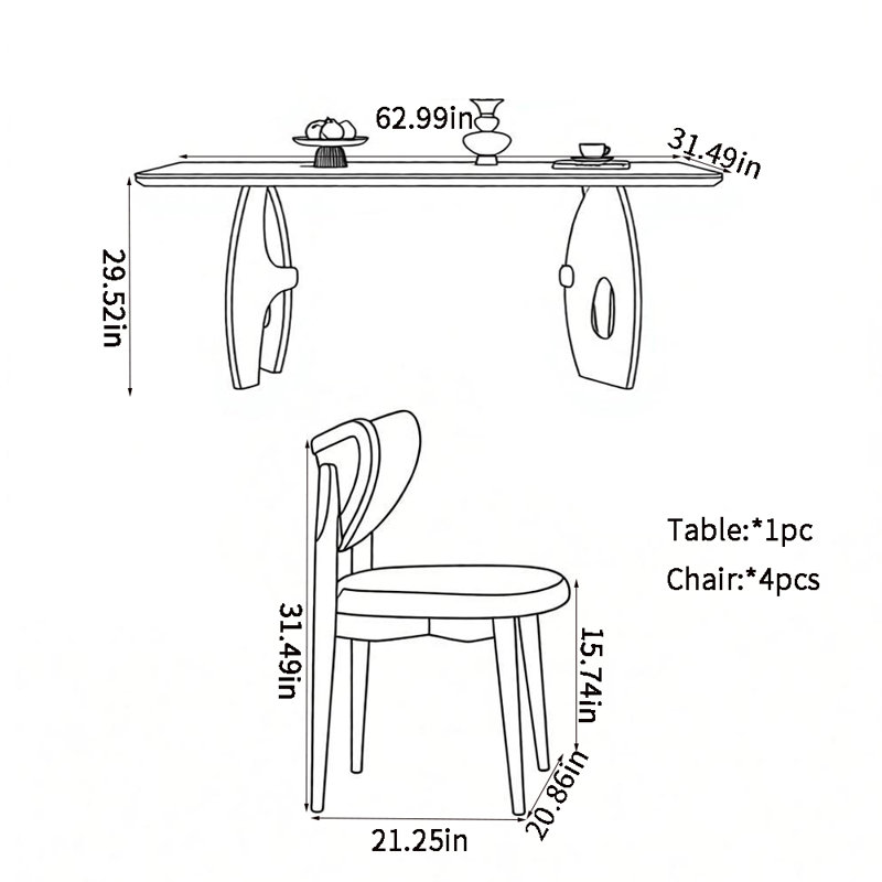 Simple high-end sintered stone dining table sets, 29.52"H x 62.99"L x 31.49"W, 5 Pieces: Table. 4 Chair