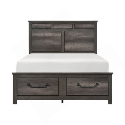 1Pc Gray Finish Queen Platform Bed With Footboard Storage Wooden Furniture Traditional Design