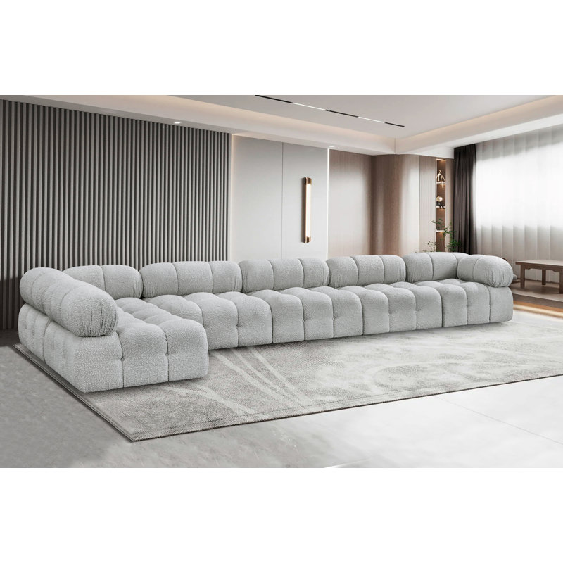 Ames Upholstered Sofa, Grey Boucle Fabric, 4 Armless, 2 Corner