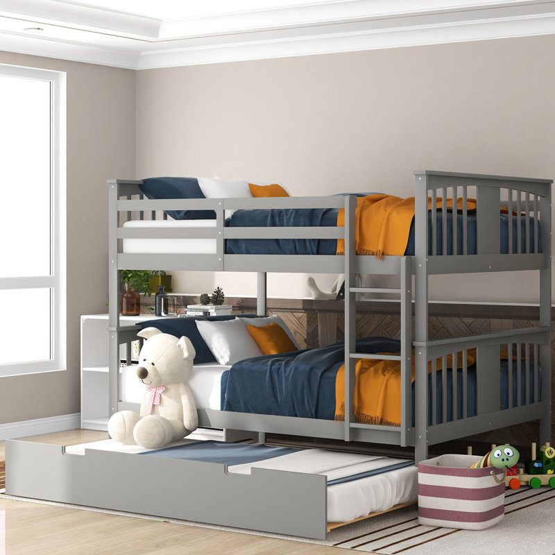 Lit double superposé au-dessus gris avec lit gigogne simple. Fabrication de qualité, convient parfaitement au décor de chambre à coucher gris gigogne et offre amplement d'espace de couchage aux invités