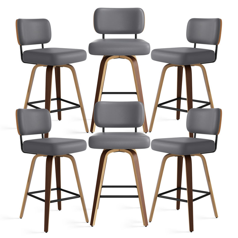Swivel Upholstered Bar Height Stool, 6, Dark Gray