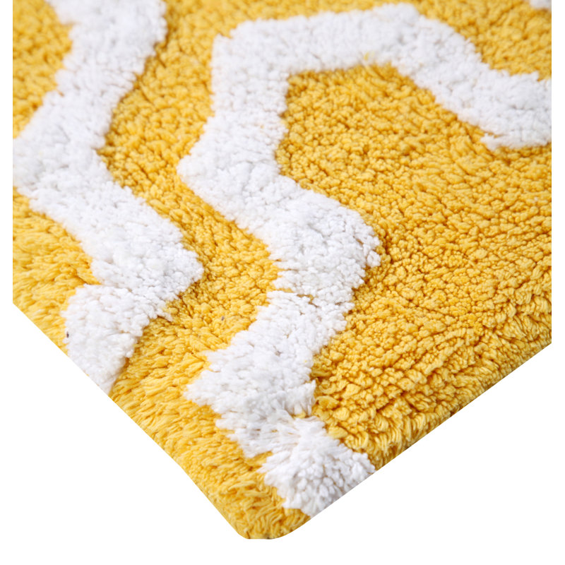 Ensemble de tapis géométriques antidérapants Mangum, Blanc / jaune