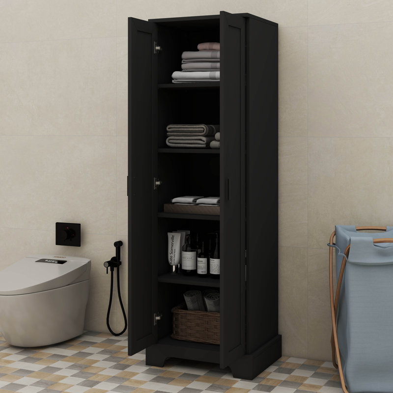 Armoire de rangement polyvalente à 2 portes pour bureau de salle de bain avec tablettes réglables, Noir