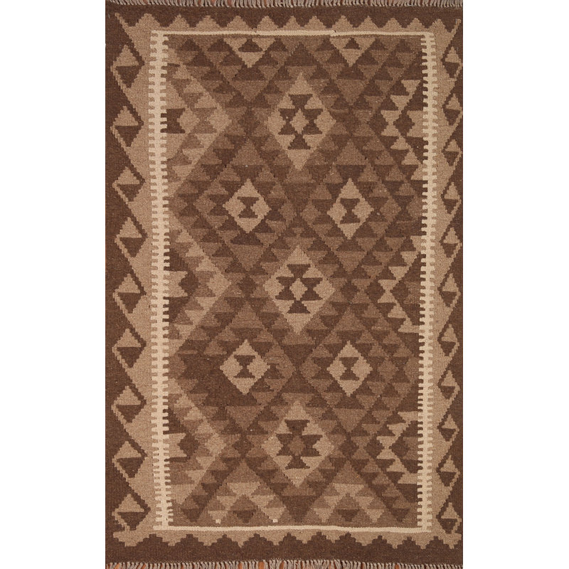 Tapis oriental brun en laine Kilim 3 x 5