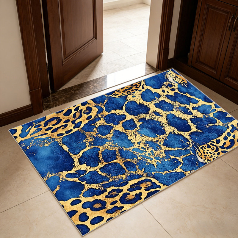 Leopard Print Blue Gold carpet-easy to clean, machine-washable, soft and comfortable; suitable for door mats, kitchens, living rooms, bedrooms, corridors, and laundry areas. Easy to clean, durable carpet for home decoration.