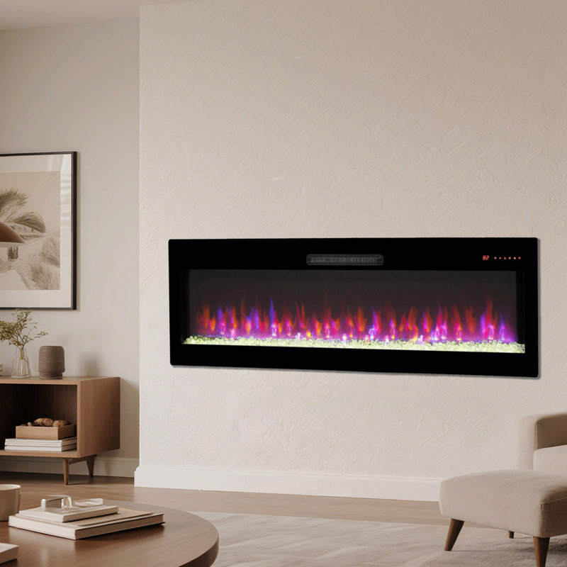 Electric Fireplace Heater, Recessed In-Wall And Wall-Mounted, 18.58" H x 50" W x 4.92" D