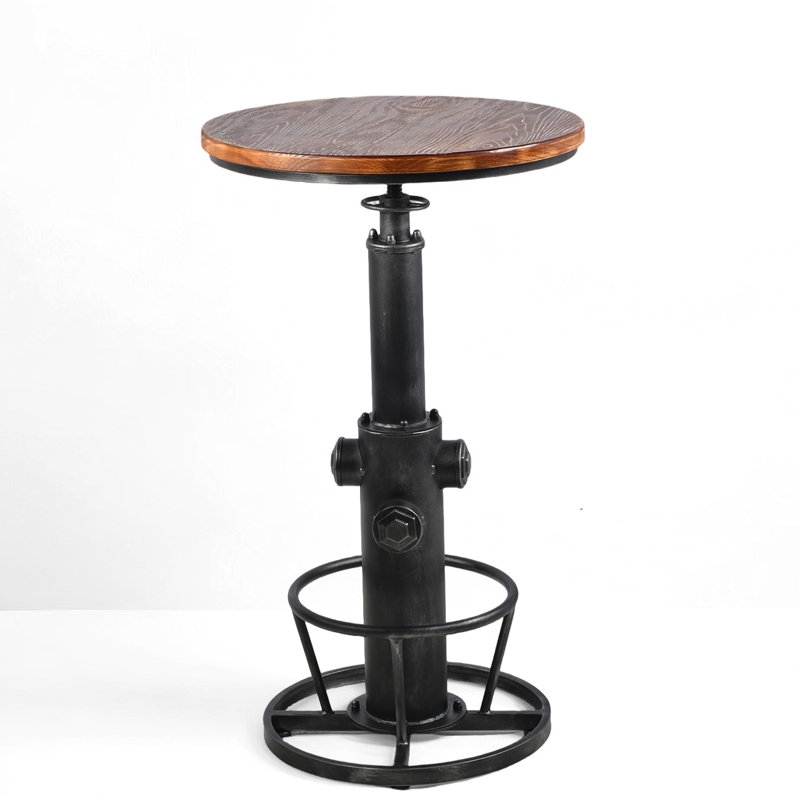 Industrial Bar Table 38.6"-44.5" Height Adjustable Swivel Round Wood Tabletop 23.6" Dia, Kitchen Dining Office Coffee Bistro Pub Table