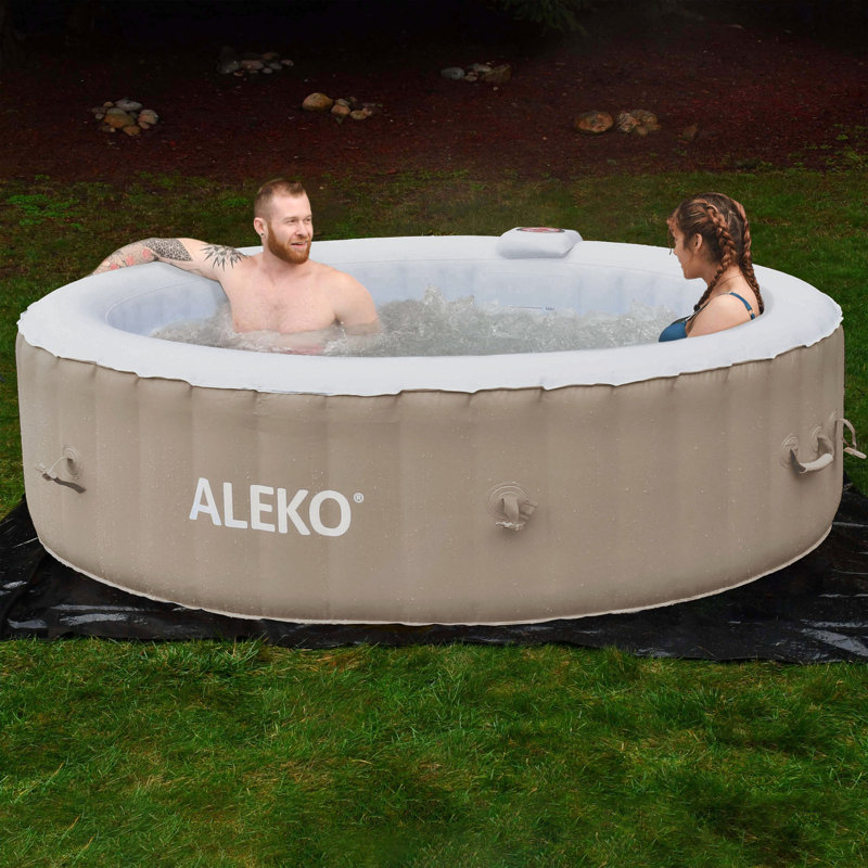 Brown Round Inflatable 6-Person Hot Tub Spa with Cover