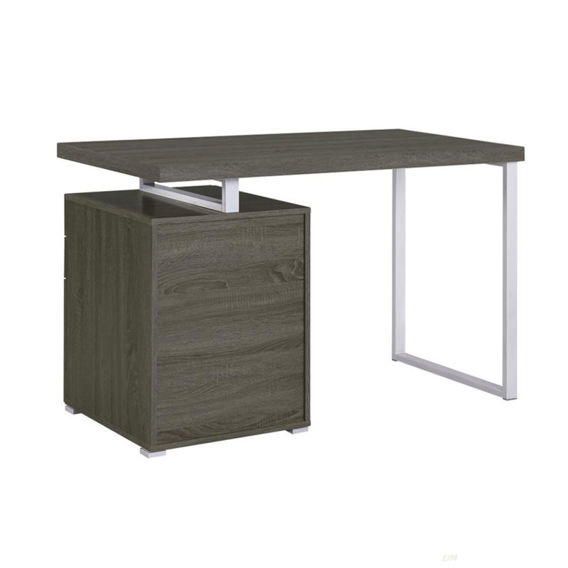 Bureau réversible à 3 tiroirs (bureau), Gris, Retour à droite