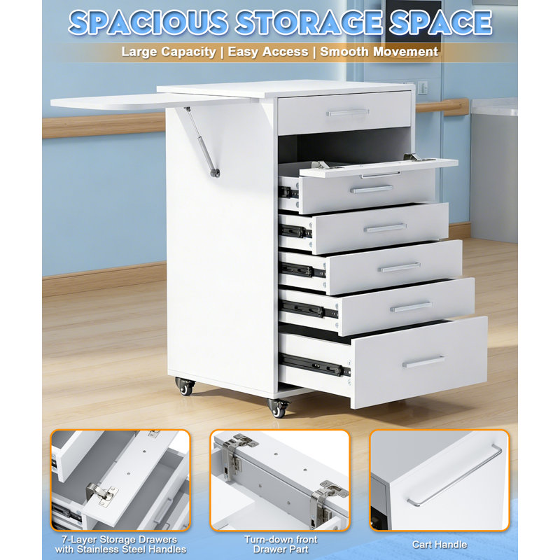 Professional Medical Cart with 150 lbs Capacity – Rolling Trolley for Hospital, Dental Clinic, Beauty Salon – 360° Silent Lockable Wheels (with 6 Drawers/White)