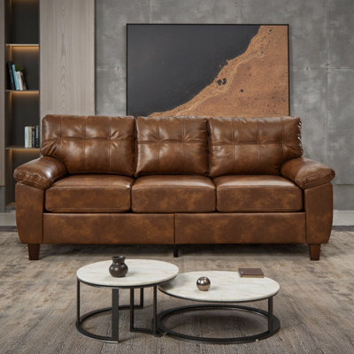 79" Modern 3-Seater Sofa with Storage – PU Leather Couch, Wide Armrest Design & Hidden Compartment, Breathable Faux Leather (900 lb Capacity)