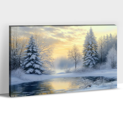 Large Winter Forest Sunrise Canvas Wall Art 28x40 Inch, Snowy Landscape Canvas Prints, Holiday Winter Scene Pine Tree Poster Painting, Christmas Wall Artwork for Living Room Bedroom Office Decor, 28×40 Inches