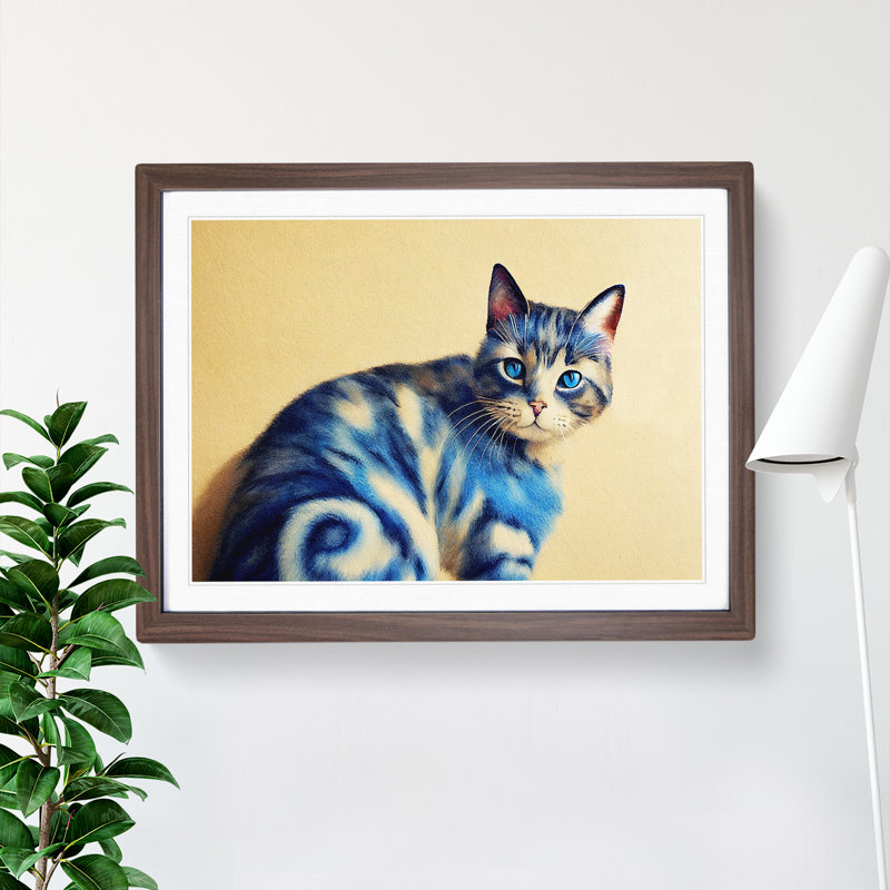 Watercolour Cat Vol.3 - Single Picture Frame Print, 46cm H x 64cm W x 2cm D, Walnut