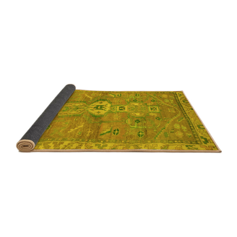 Tapis oriental fabriqué à la machine en jaune, Carré 3 pi