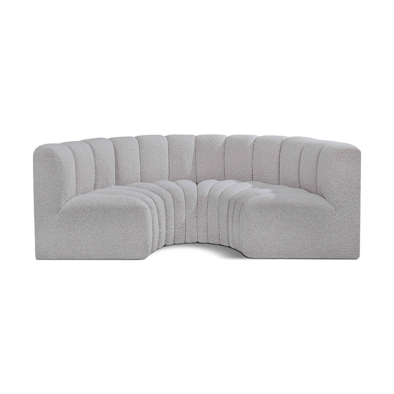 Hiten Upholstered Curved Sectional Reversible, Grey Boucle Fabric