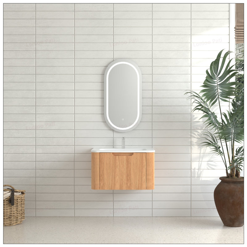 Meuble-lavabo flottant en bois massif de 30 po avec lavabo en céramique, 30"