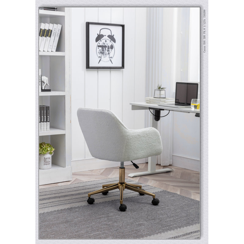 Chaise de bureau rotative à hauteur réglable en tissu Teddy, Blanc