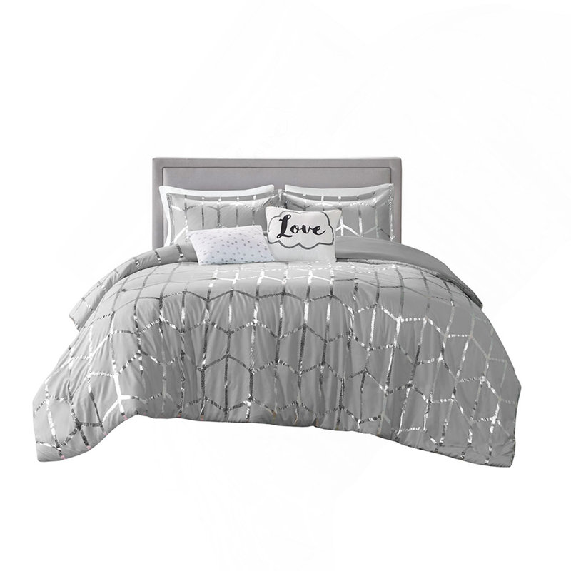 Comforter Set Twin Size, Twin/Twin XL Metallic Printed With Antimicrobial Treatment For Freshness & Style