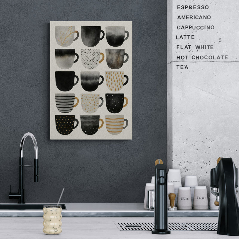 Coffee Cups Kitchen Wall Art - Canvas Framed Print, 120cm H x 86cm W