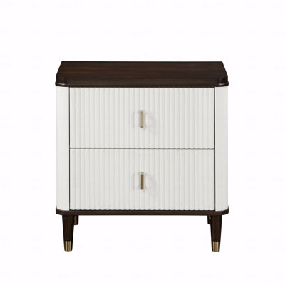 Modern Design White And Brown Finish 2-Drawers Nightstand  With USB Port Port Durable Wooden Bedroom Furniture 1Pc