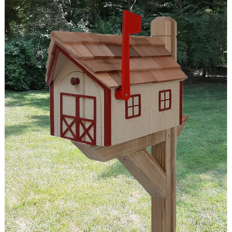 Ensemble de boîte aux lettres et poteaux Amish, Naturel, Beige / Rouge