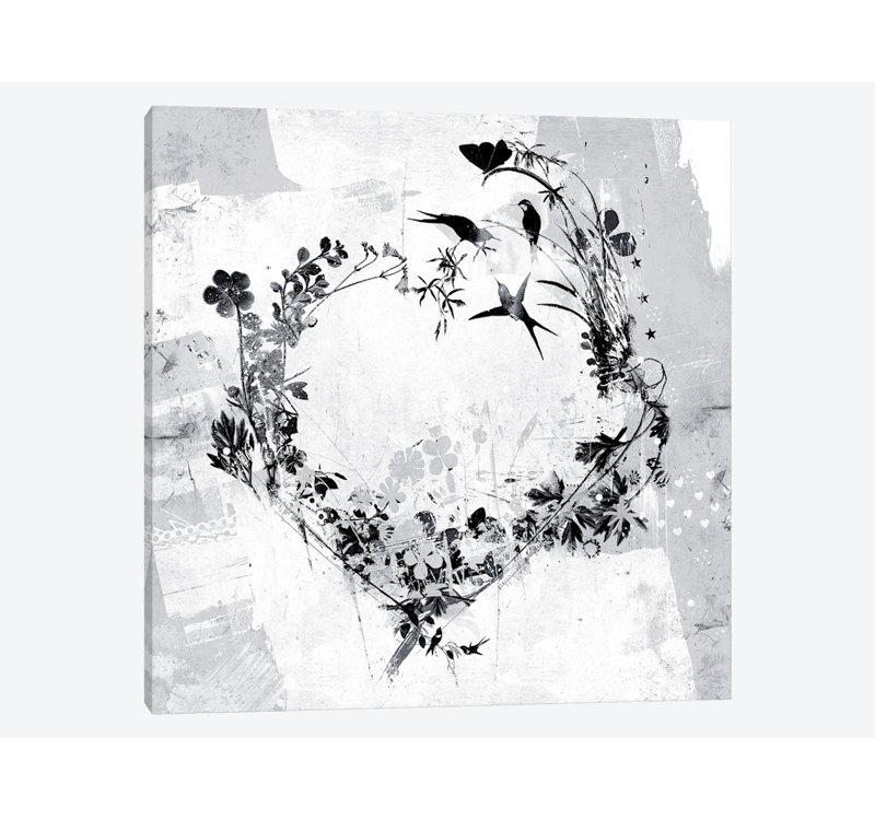 «Floral Heart», impression sur toile, H 26 po x l 26 po x P 1,5 po, Toile tendue, Pas de tapis