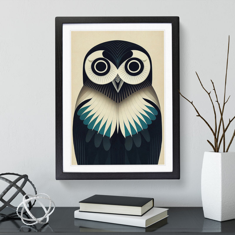 Unique Owl No.6 - Print, 66cm H x 48cm W, White, Black Picture Frame