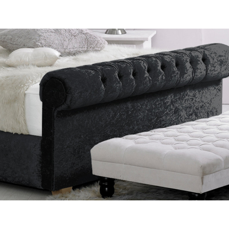 Coraline Upholstered Bed, Single (3'), Black Crush Velvet