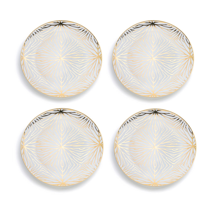 Talianna 8.75'' White and Gold Handmade Salad/Dessert Plates