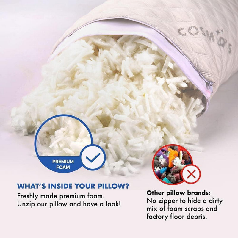 Queen Size Cooling Luxury Hotel Quality Bed Pillow With Adjustable Removable Precision-cut Memory Foam For Side, Back, And Tummy Sleepers, Rayon From Bamboo Cover Included