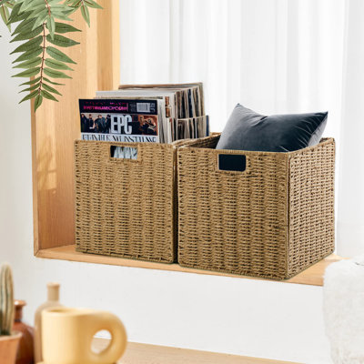 12" Collapsible Wicker Storage Baskets Storage Cubes Baskets Organizer Bins, 2 Pack
