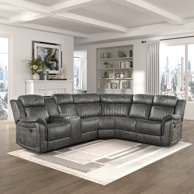 Canapé modulaire inclinable Hisse LAF, Microfibre / microsuède gris brunâtre