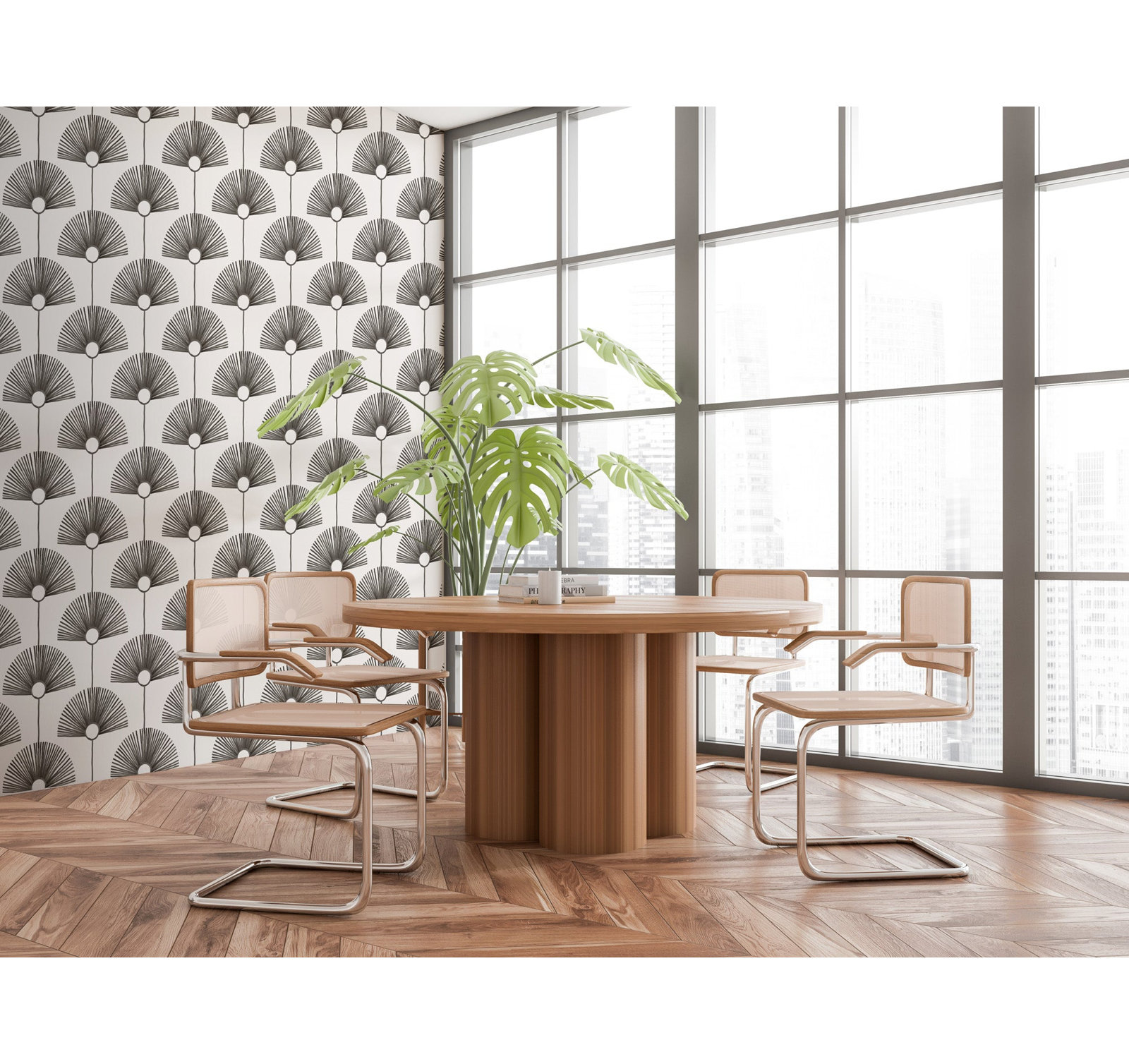 Deco Fan Self-Adhesive Wallpaper, Calligraphy Black, Non-pasted
